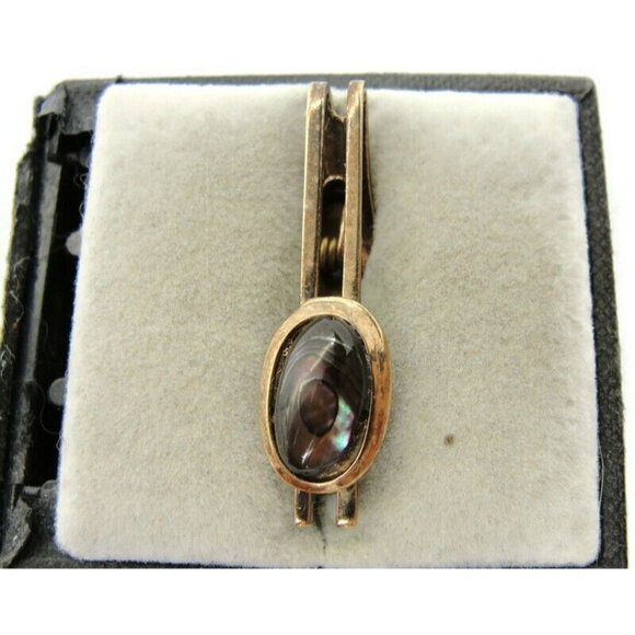 Vintage Cufflinks Round Gold Plated Abalone With Tie Tack And Tie Clip - Picture 12 of 14